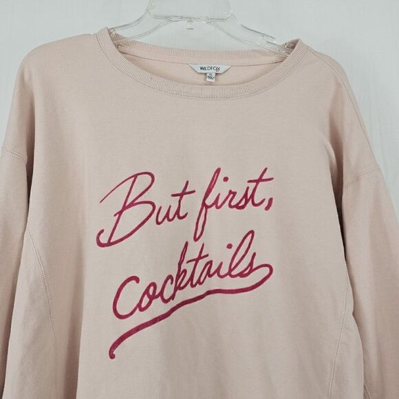 Wildfox Dusty Pink 'But First, Cocktails' Statement Crewneck Sweatshirt Size XL - Picture 4 of 7